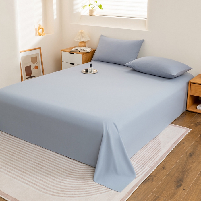 91家纺网 家纺一手货源 找家纺 居美良品 2026新款100%全棉色织水洗棉A类纯棉床单单品床单床单单件 浅水蓝