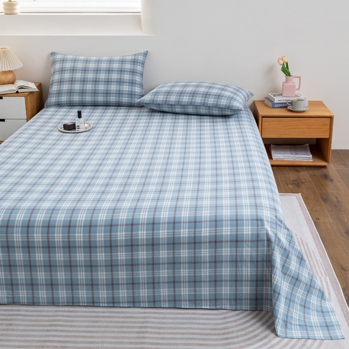 91家纺网 家纺一手货源 找家纺 居美良品 2026新款100%全棉色织水洗棉A类纯棉床单单品床单床单单件 迷雾-蓝