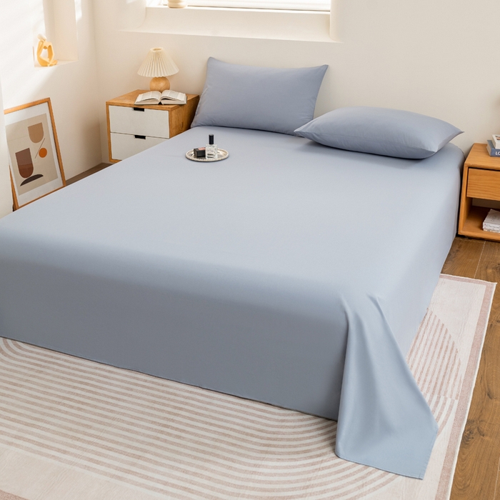 91家纺网 家纺一手货源 找家纺 居美良品 2026新款100%全棉色织水洗棉A类纯棉床单单品床单床单单件 浅水蓝