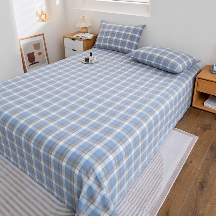 91家纺网 家纺一手货源 找家纺 居美良品 2026新款100%全棉色织水洗棉A类纯棉床单单品床单床单单件 静雅-蓝