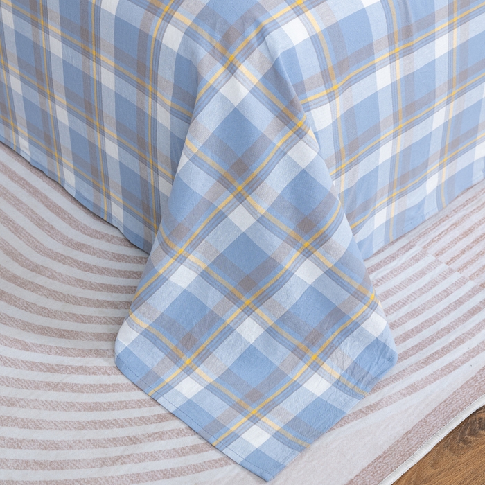 91家纺网 家纺一手货源 找家纺 居美良品 2026新款100%全棉色织水洗棉A类纯棉床单单品床单床单单件 静雅-蓝