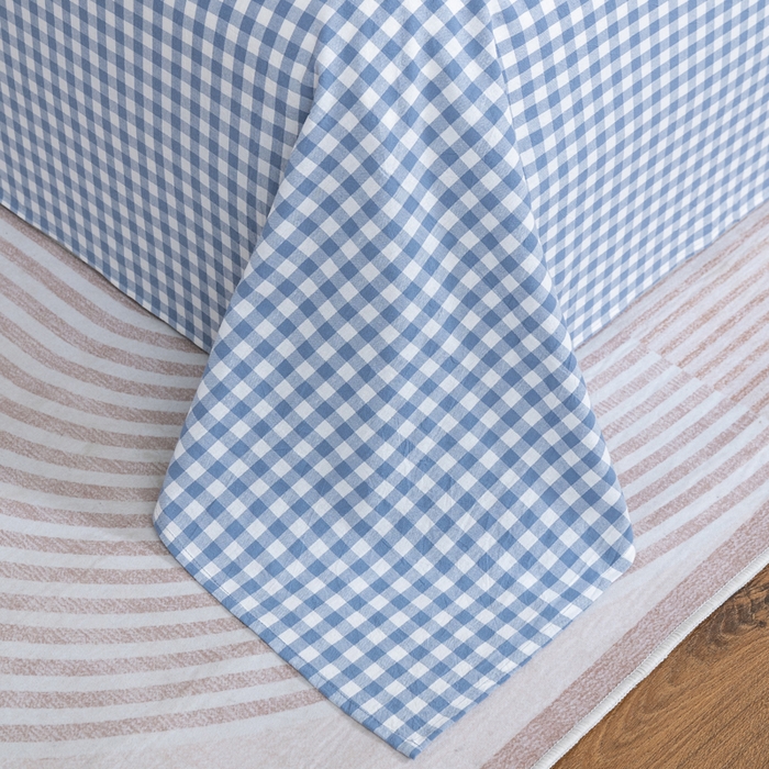 91家纺网 家纺一手货源 找家纺 居美良品 2026新款100%全棉色织水洗棉A类纯棉床单单品床单床单单件 蓝小格