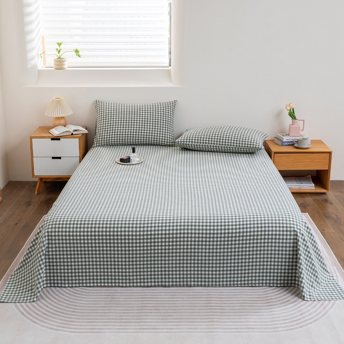 91家纺网 家纺一手货源 找家纺 居美良品 2026新款100%全棉色织水洗棉A类纯棉床单单品床单床单单件 绿小格