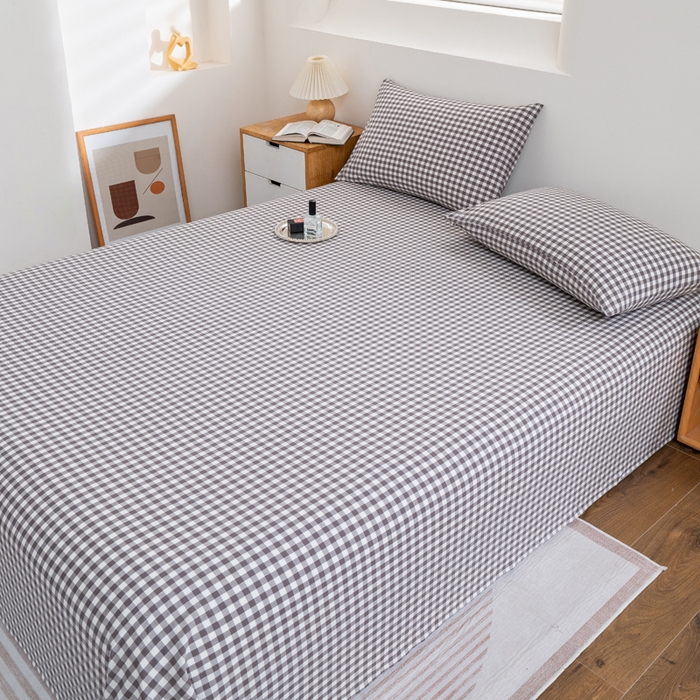 91家纺网 家纺一手货源 找家纺 居美良品 2026新款100%全棉色织水洗棉A类纯棉床单单品床单床单单件 灰小格