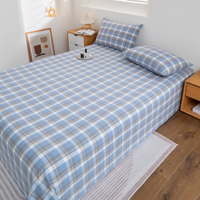 91家纺网 家纺一手货源 找家纺 居美良品 2026新款100%全棉色织水洗棉A类纯棉床单单品床单床单单件 静雅-蓝