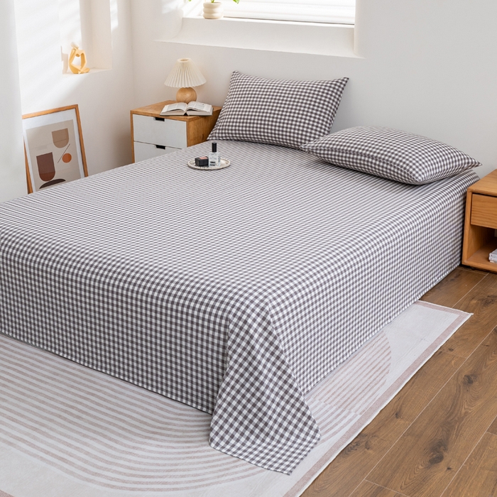 91家纺网 家纺一手货源 找家纺 居美良品 2026新款100%全棉色织水洗棉A类纯棉床单单品床单床单单件 灰小格