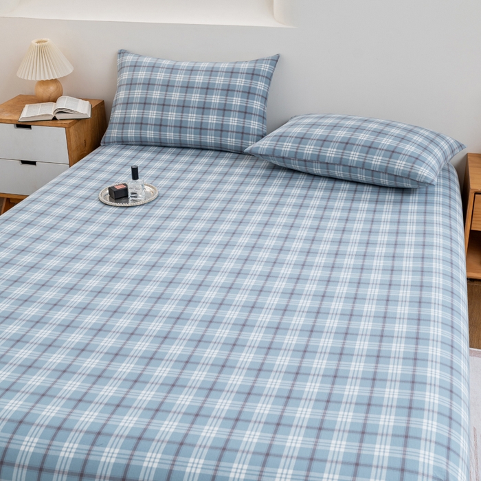 91家纺网 家纺一手货源 找家纺 居美良品 2026新款100%全棉色织水洗棉A类纯棉床单单品床单床单单件 迷雾-蓝