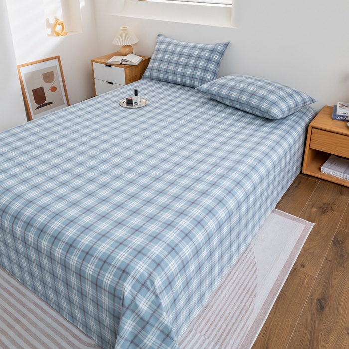 91家纺网 家纺一手货源 找家纺 居美良品 2026新款100%全棉色织水洗棉A类纯棉床单单品床单床单单件 迷雾-蓝