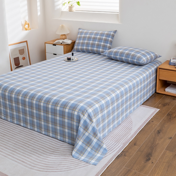 91家纺网 家纺一手货源 找家纺 居美良品 2026新款100%全棉色织水洗棉A类纯棉床单单品床单床单单件 静雅-蓝