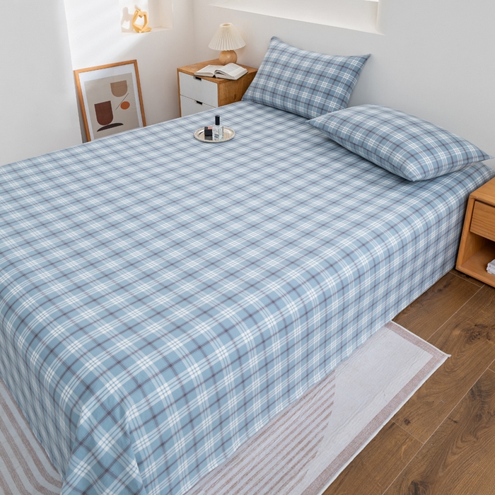 91家纺网 家纺一手货源 找家纺 居美良品 2026新款100%全棉色织水洗棉A类纯棉床单单品床单床单单件 迷雾-蓝