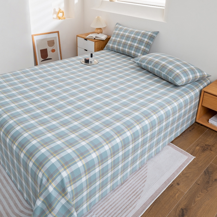 91家纺网 家纺一手货源 找家纺 居美良品 2026新款100%全棉色织水洗棉A类纯棉床单单品床单床单单件 静雅-绿