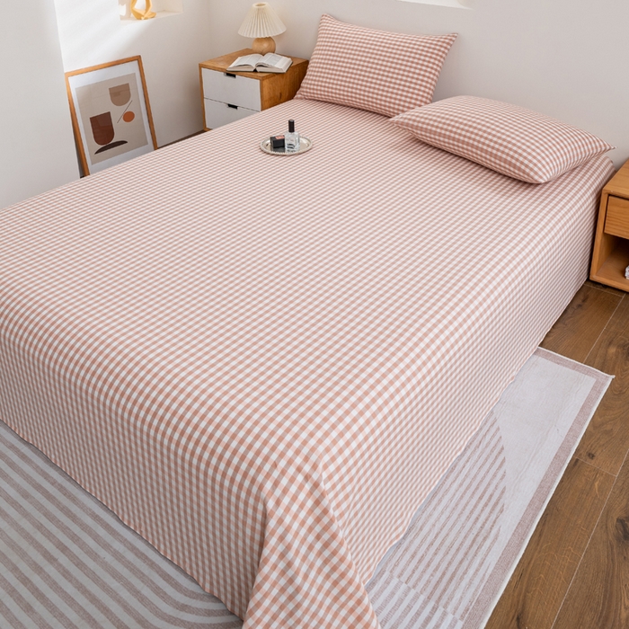 91家纺网 家纺一手货源 找家纺 居美良品 2026新款100%全棉色织水洗棉A类纯棉床单单品床单床单单件 咖小格