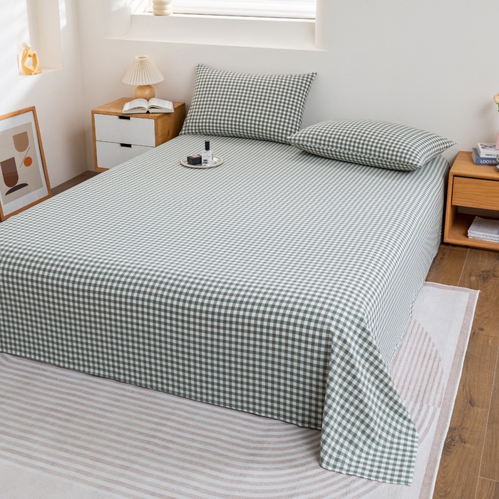 91家纺网 家纺一手货源 找家纺 居美良品 2026新款100%全棉色织水洗棉A类纯棉床单单品床单床单单件 绿小格