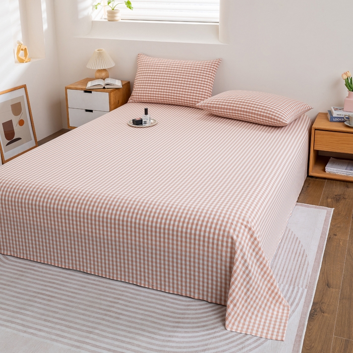 91家纺网 家纺一手货源 找家纺 居美良品 2026新款100%全棉色织水洗棉A类纯棉床单单品床单床单单件 咖小格