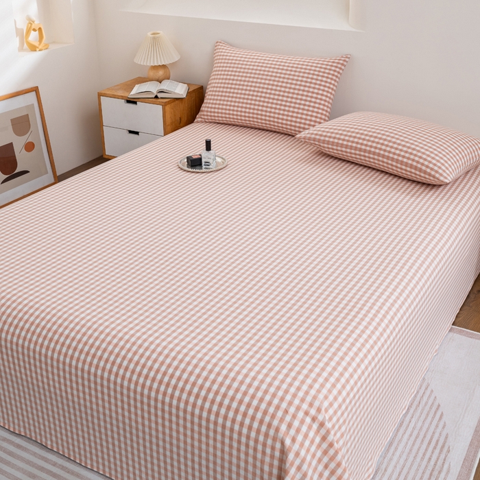 91家纺网 家纺一手货源 找家纺 居美良品 2026新款100%全棉色织水洗棉A类纯棉床单单品床单床单单件 咖小格