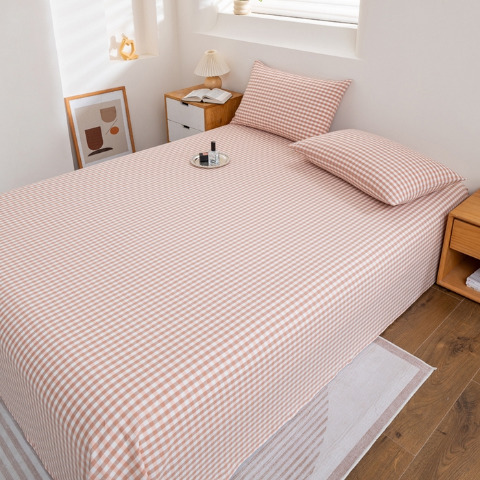 91家纺网 家纺一手货源 找家纺 居美良品 2026新款100%全棉色织水洗棉A类纯棉床单单品床单床单单件 咖小格