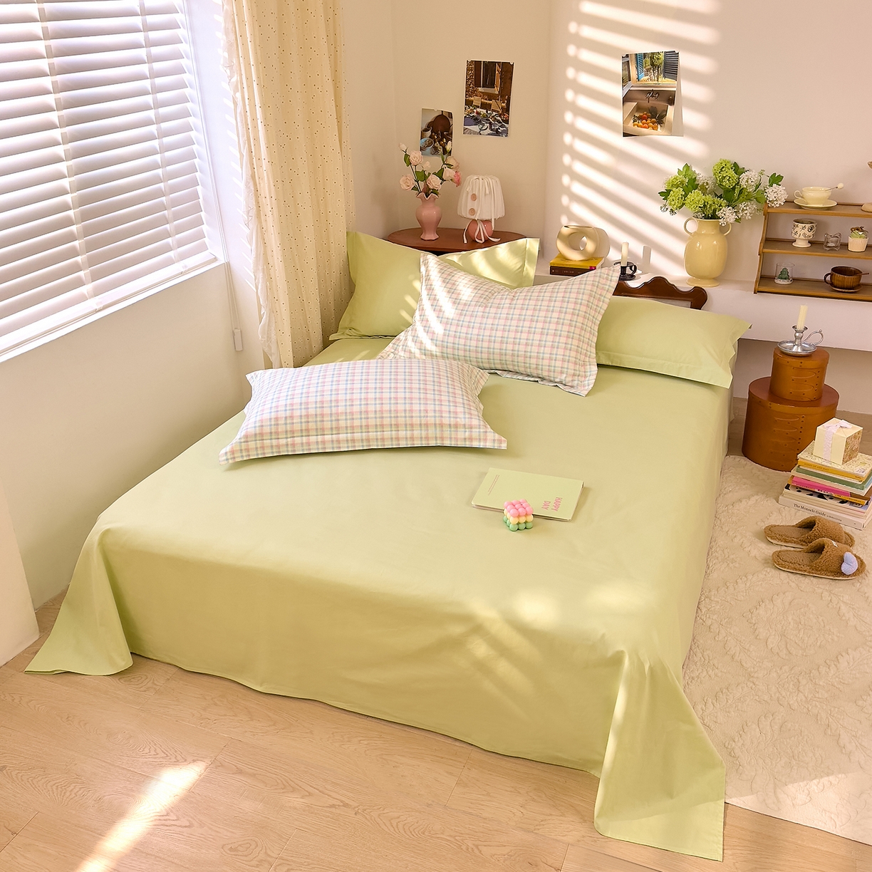 91家纺网 家纺一手货源 找家纺 DoDo 兜兜 2026年全棉纯棉ins风小清新四件套 彩虹奶盖-枕套1对格子