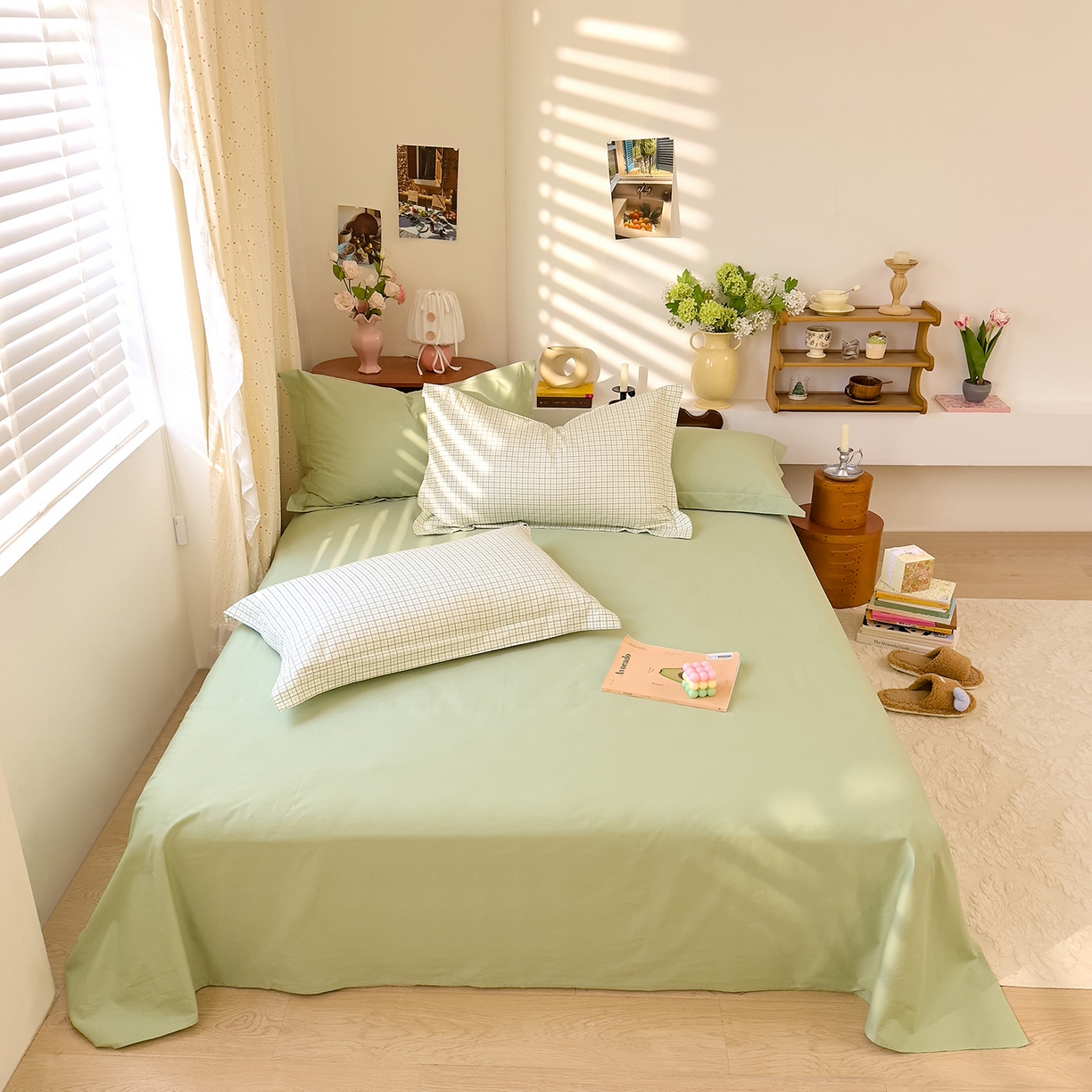 91家纺网 家纺一手货源 找家纺 DoDo 兜兜 2026年全棉纯棉ins风小清新四件套 青提奶盖-枕套1对格子