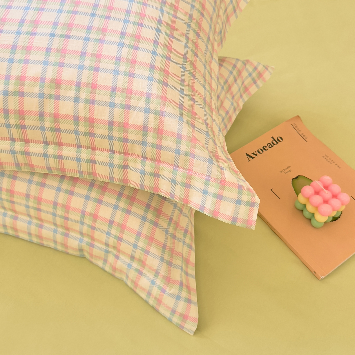 91家纺网 家纺一手货源 找家纺 DoDo 兜兜 2026年全棉纯棉ins风小清新四件套 彩虹奶盖-枕套1对格子