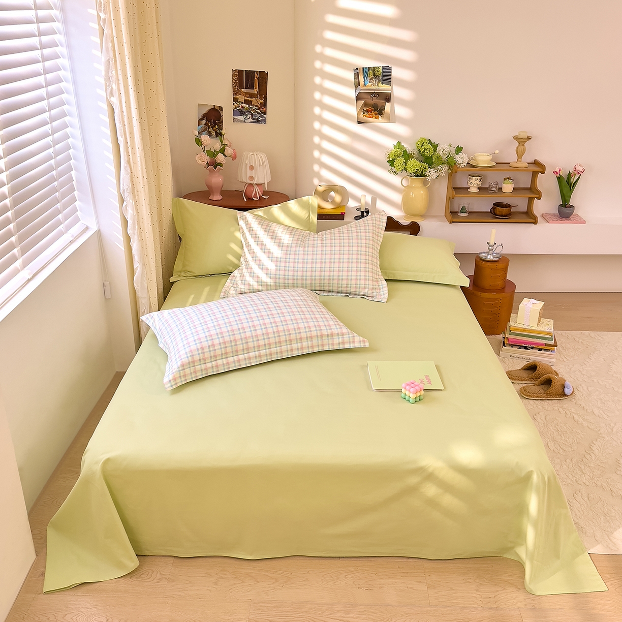 91家纺网 家纺一手货源 找家纺 DoDo 兜兜 2026年全棉纯棉ins风小清新四件套 彩虹奶盖-枕套1对格子