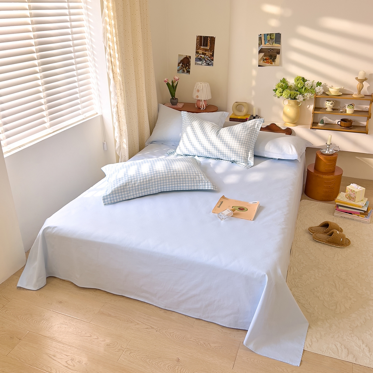 91家纺网 家纺一手货源 找家纺 DoDo 兜兜 2026年全棉纯棉ins风小清新四件套 晴空奶盖-枕套1对格子