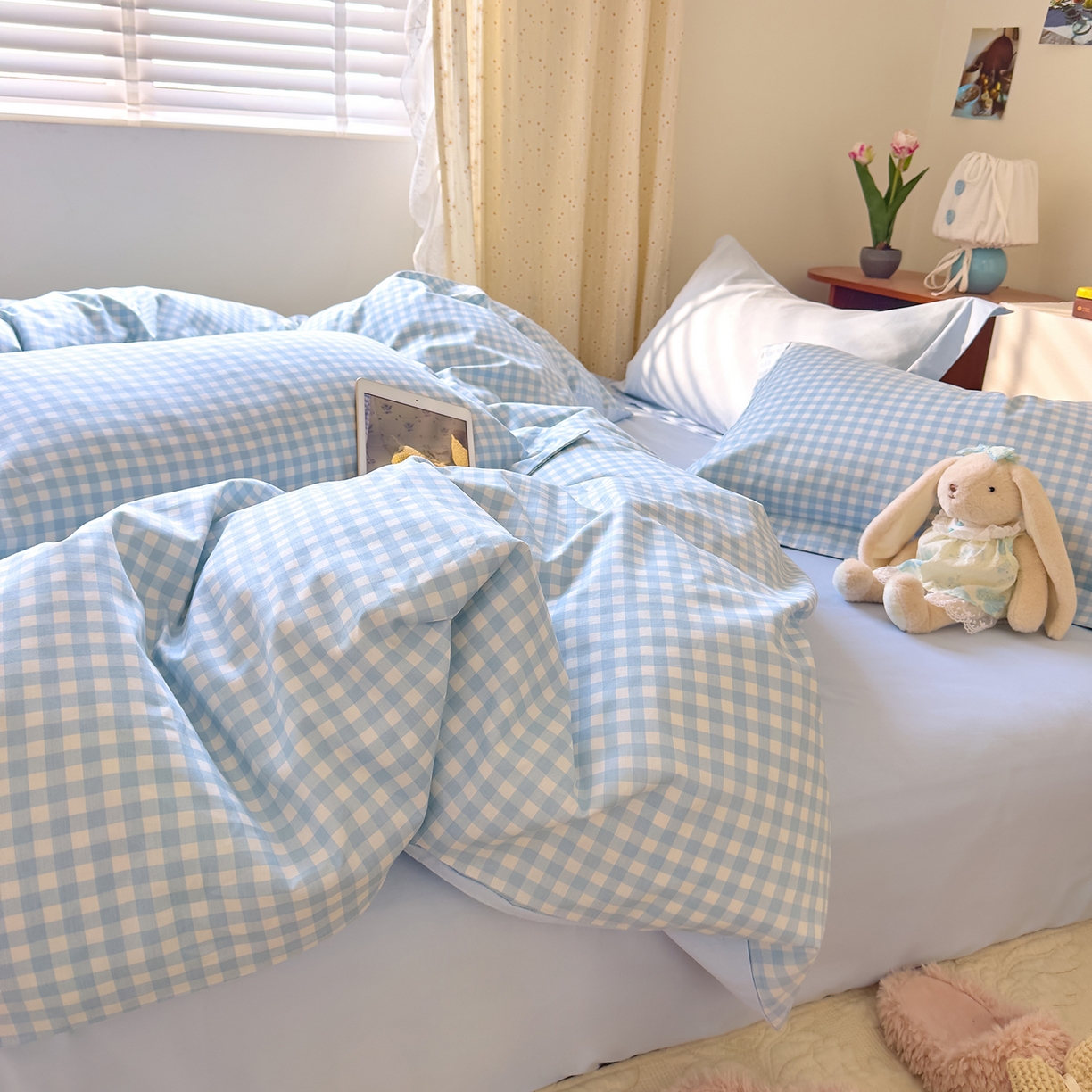 91家纺网 家纺一手货源 找家纺 DoDo 兜兜 2026年全棉纯棉ins风小清新四件套 晴空奶盖-枕套1对格子