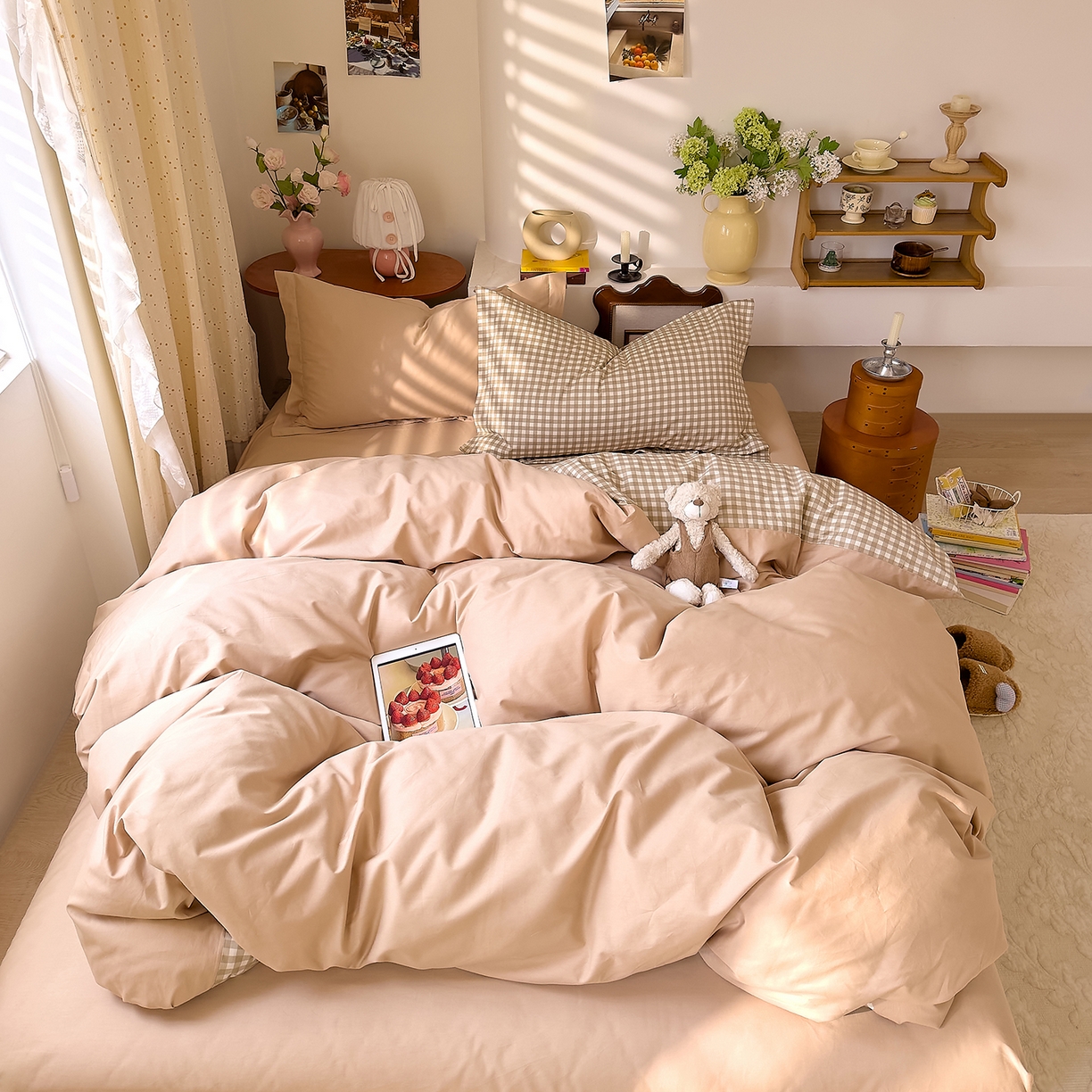 91家纺网 家纺一手货源 找家纺 DoDo 兜兜 2026年全棉纯棉ins风小清新四件套 太妃奶盖-枕套1对格子