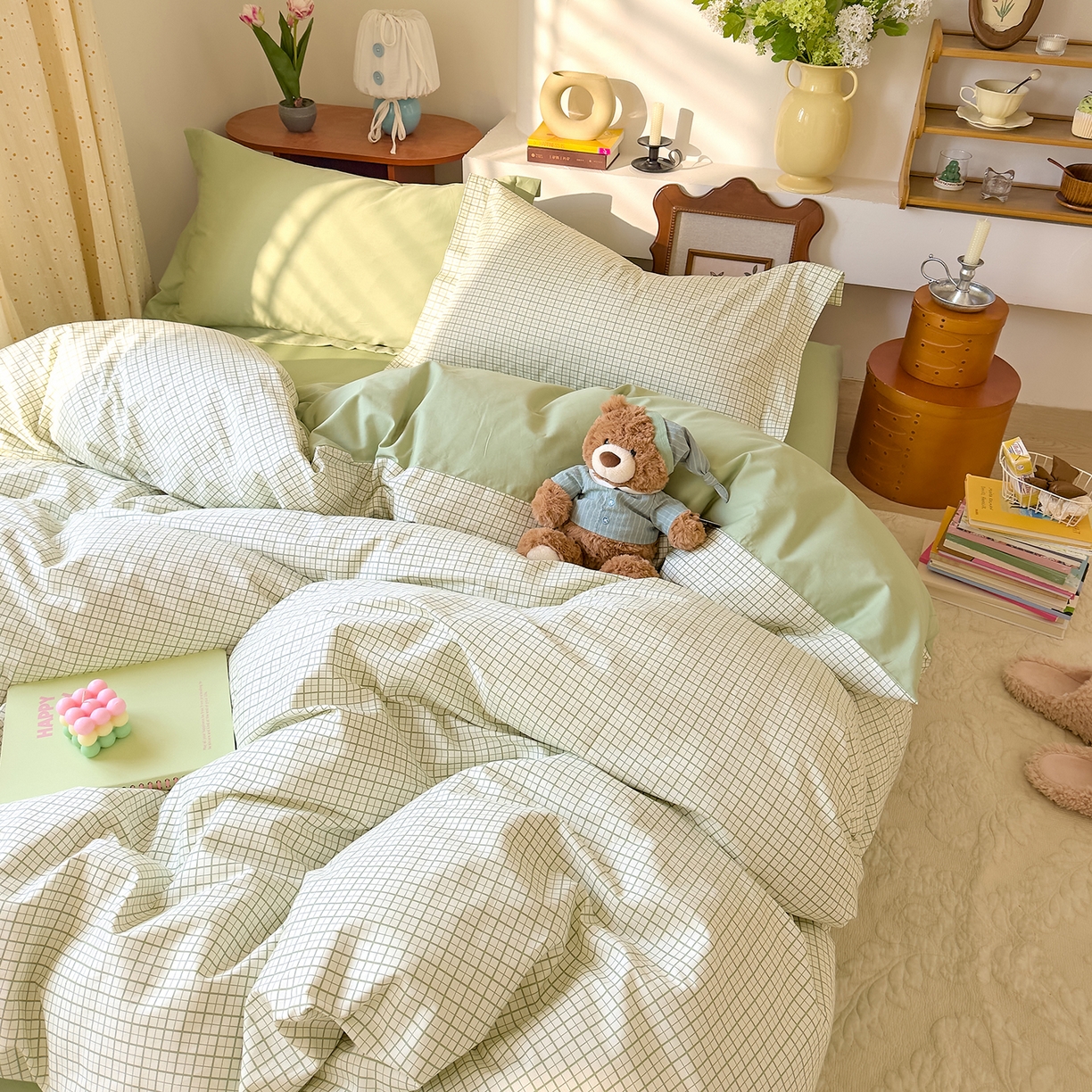DoDo 兜兜 2026年全棉纯棉ins风小清新四件套 青提奶盖-枕套1对格子