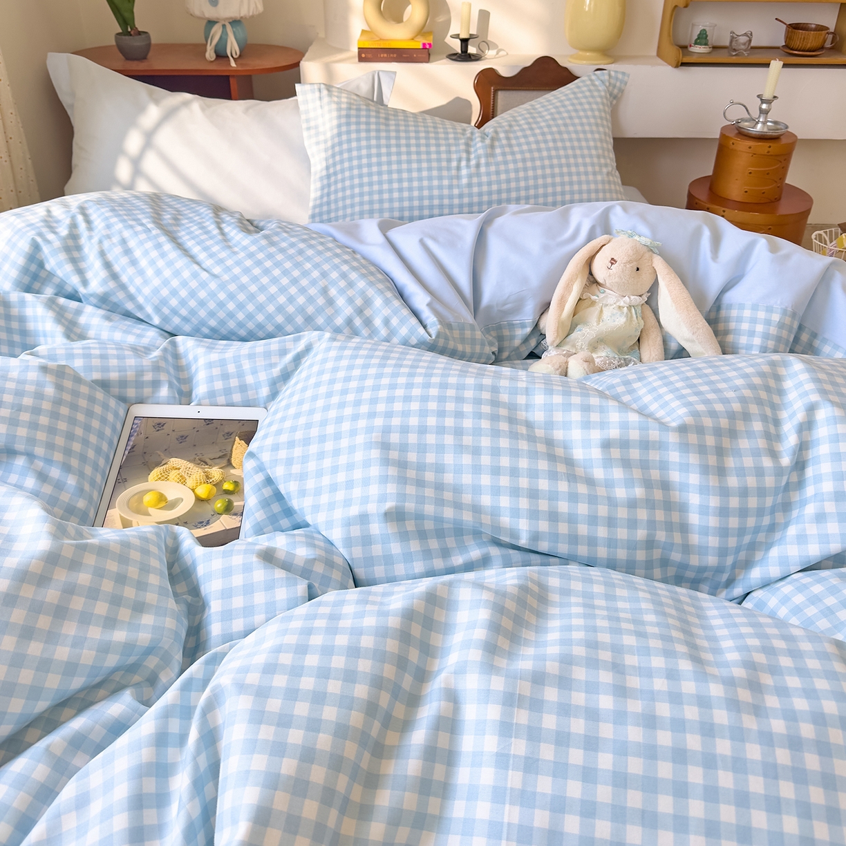 91家纺网 家纺一手货源 找家纺 DoDo 兜兜 2026年全棉纯棉ins风小清新四件套 晴空奶盖-枕套1对格子