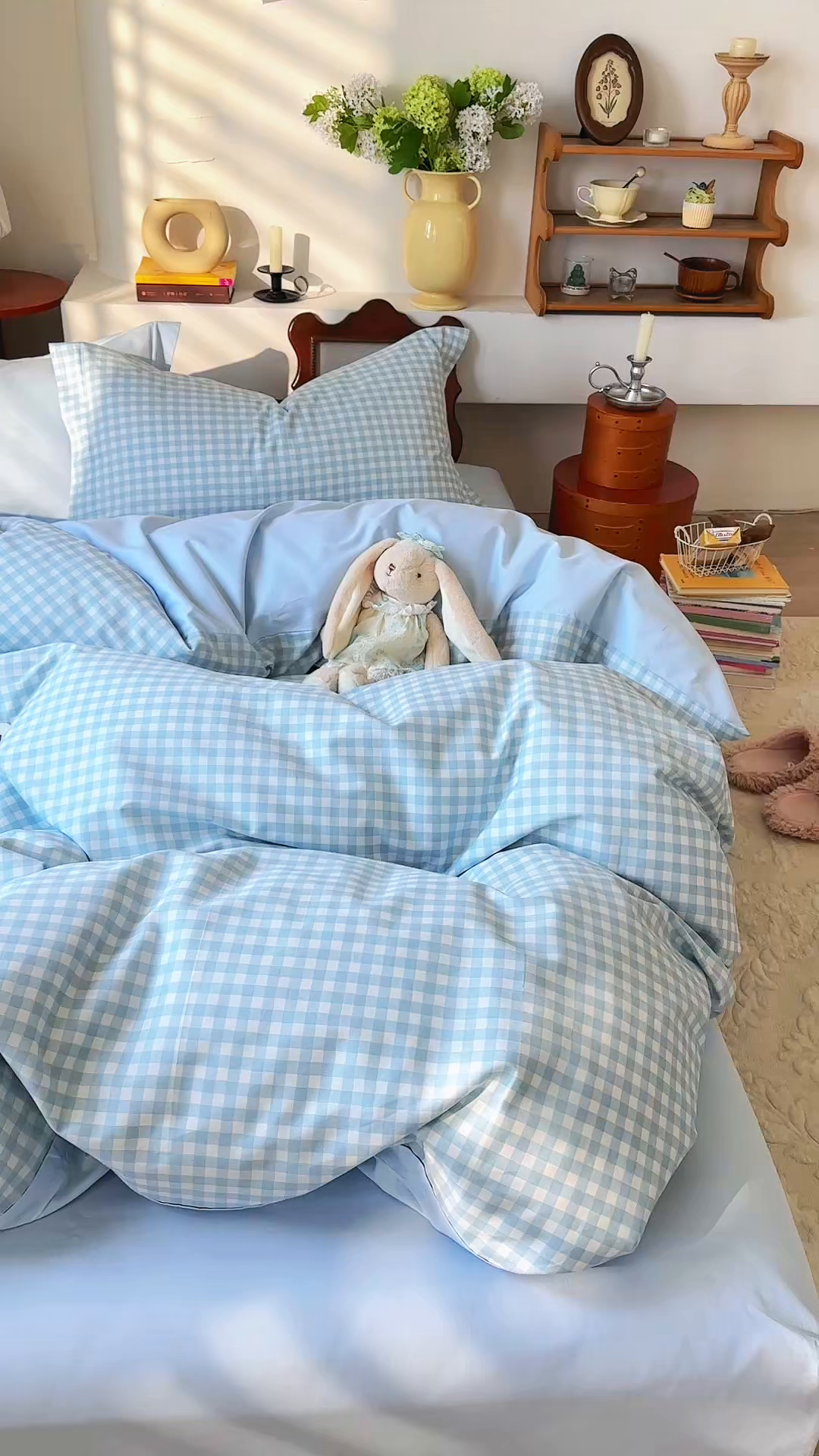 91家纺网 家纺一手货源 找家纺 DoDo 兜兜 2026年全棉纯棉ins风小清新四件套 晴空奶盖--枕套混搭（格子+纯色）