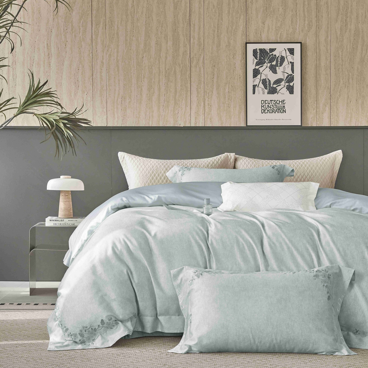 91家纺网 家纺一手货源 找家纺 榻尚家居 2026新款天丝棉绣花四件套-阑珊 璀璨蓝