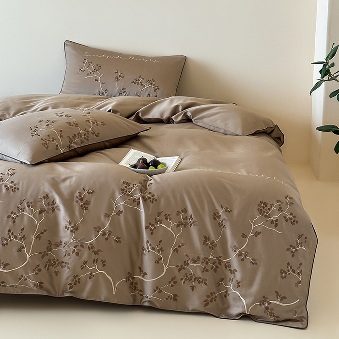 91家纺网 家纺一手货源 找家纺 （总）波比可可 2026春夏新款100支50s双股长绒棉纯棉全棉居家轻奢刺绣四件套