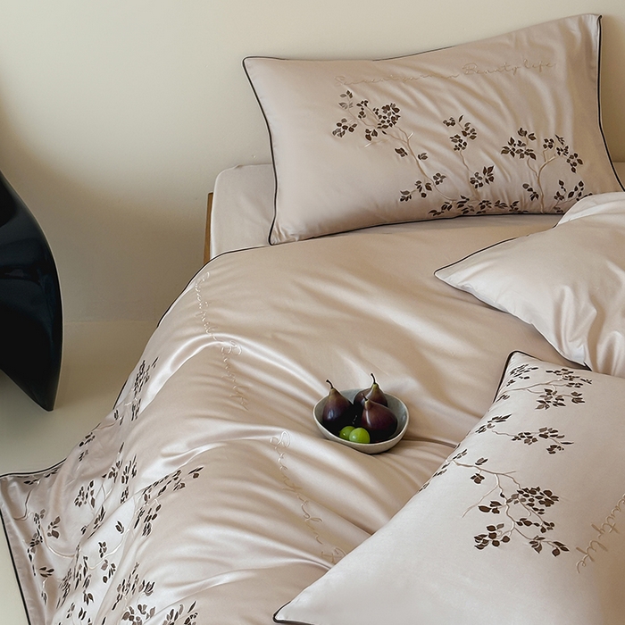 91家纺网 家纺一手货源 找家纺 （总）波比可可 2026春夏新款100支50s双股长绒棉纯棉全棉居家轻奢刺绣四件套