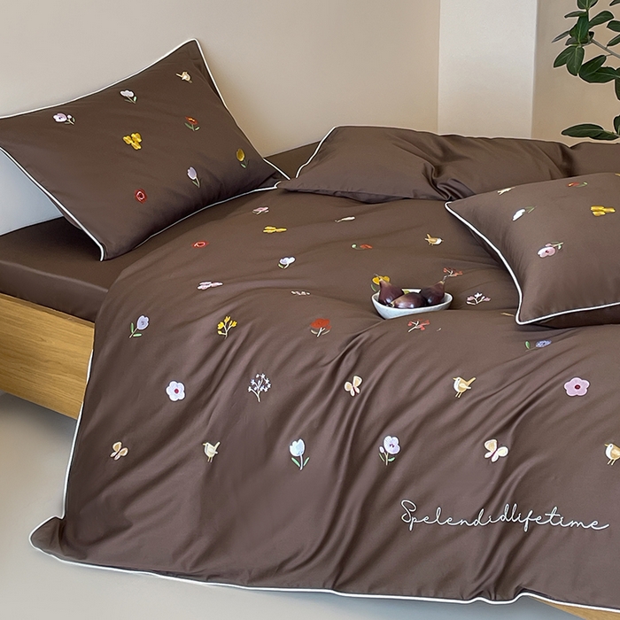 91家纺网 家纺一手货源 找家纺 （总）波比可可 2026春夏新款100支50s双股长绒棉纯棉全棉居家轻奢刺绣四件套