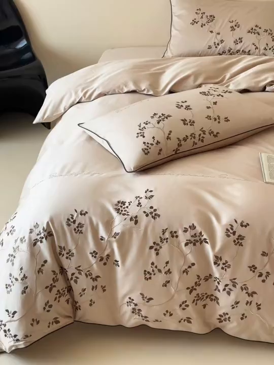 91家纺网 家纺一手货源 找家纺 （总）波比可可 2026春夏新款100支50s双股长绒棉纯棉全棉居家轻奢刺绣四件套