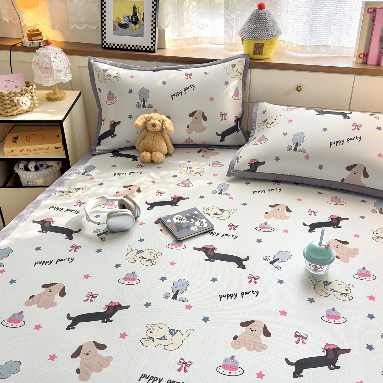 91家纺网 家纺一手货源 找家纺 圣比熊 2026新款烫光数码印花冰丝凉席 腊肠狗