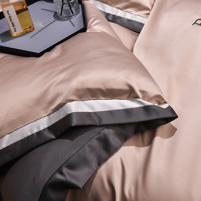 91家纺网 家纺一手货源 找家纺 首尔家纺 2026春夏新款水洗真丝绣花四件套寐系列 太妃咖