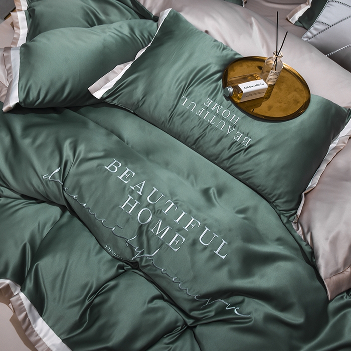 91家纺网 家纺一手货源 找家纺 首尔家纺 2026春夏新款水洗真丝绣花四件套寐系列 松绿