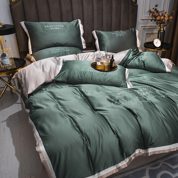 91家纺网 家纺一手货源 找家纺 首尔家纺 2026春夏新款水洗真丝绣花四件套寐系列 松绿