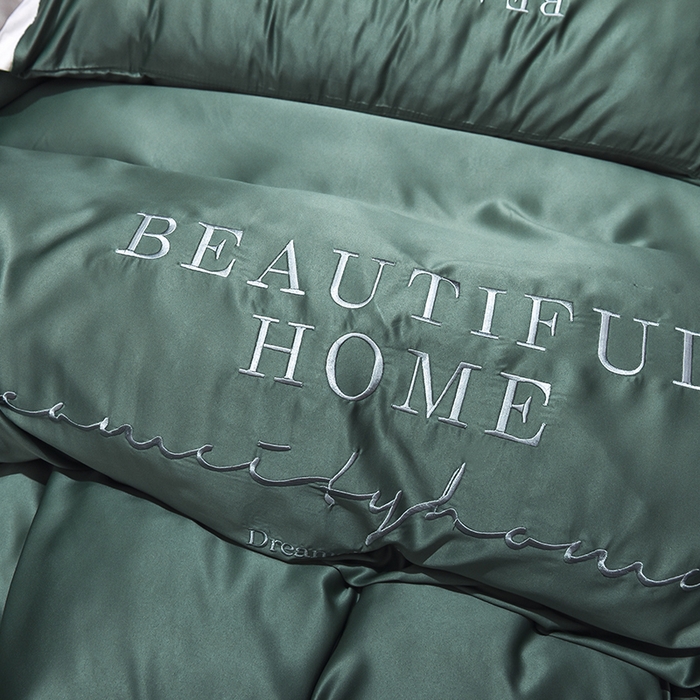 91家纺网 家纺一手货源 找家纺 首尔家纺 2026春夏新款水洗真丝绣花四件套寐系列 松绿