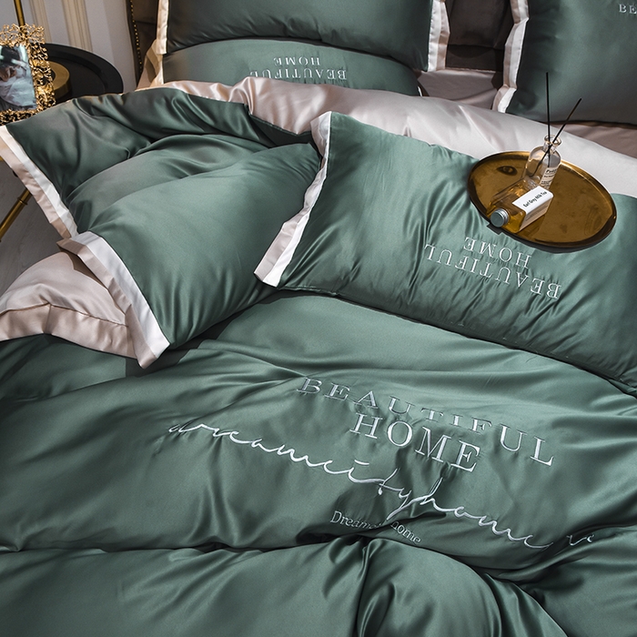 91家纺网 家纺一手货源 找家纺 首尔家纺 2026春夏新款水洗真丝绣花四件套寐系列 松绿