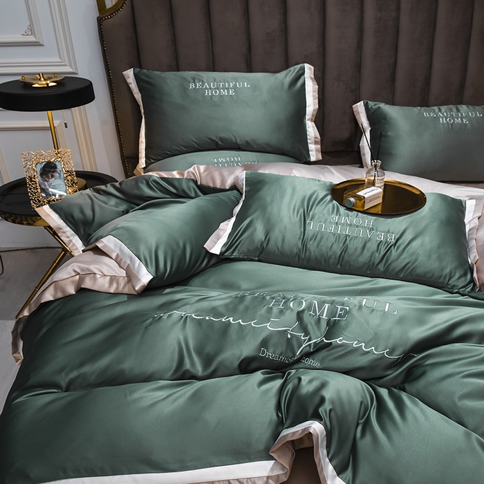 91家纺网 家纺一手货源 找家纺 首尔家纺 2026春夏新款水洗真丝绣花四件套寐系列 松绿