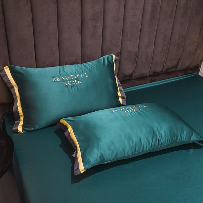 91家纺网 家纺一手货源 找家纺 首尔家纺 2026春夏新款水洗真丝绣花四件套寐系列 原野绿