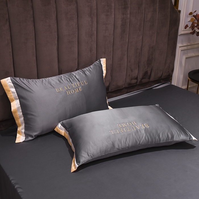 91家纺网 家纺一手货源 找家纺 首尔家纺 2026春夏新款水洗真丝绣花四件套寐系列 银灰