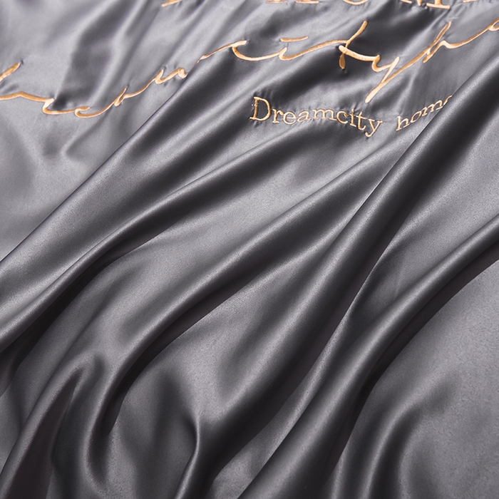 91家纺网 家纺一手货源 找家纺 首尔家纺 2026春夏新款水洗真丝绣花四件套寐系列 银灰