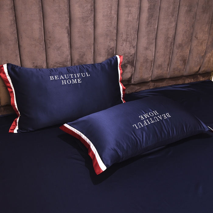 91家纺网 家纺一手货源 找家纺 首尔家纺 2026春夏新款水洗真丝绣花四件套寐系列 深蓝