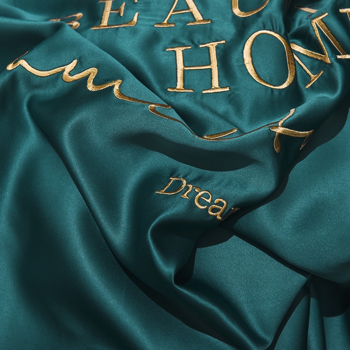 91家纺网 家纺一手货源 找家纺 首尔家纺 2026春夏新款水洗真丝绣花四件套寐系列 原野绿