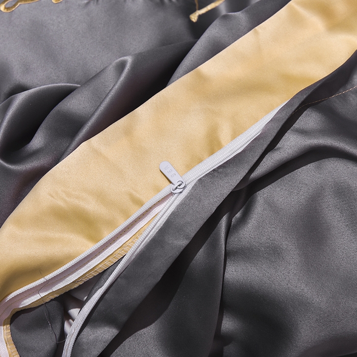 91家纺网 家纺一手货源 找家纺 首尔家纺 2026春夏新款水洗真丝绣花四件套寐系列 银灰