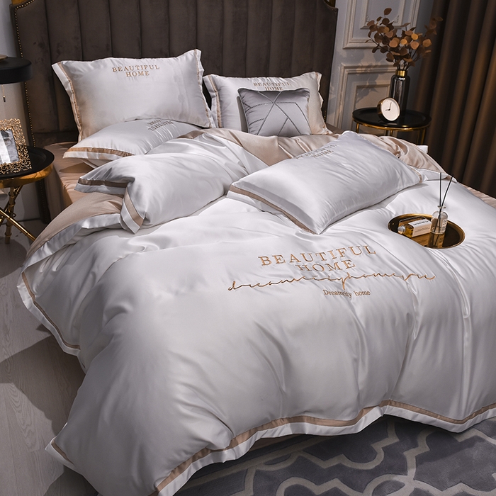 91家纺网 家纺一手货源 找家纺 首尔家纺 2026春夏新款水洗真丝绣花四件套寐系列 本白