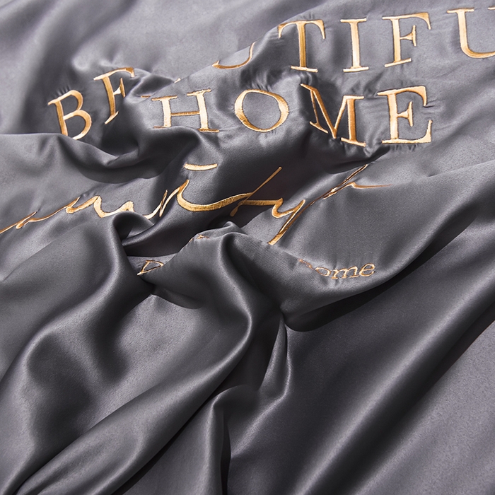 91家纺网 家纺一手货源 找家纺 首尔家纺 2026春夏新款水洗真丝绣花四件套寐系列 银灰